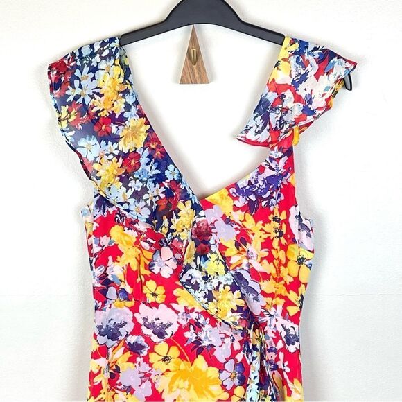 Lulu's Radiant Ruby Red Floral Print Chiffon Maxi Dress XS NWT - Picture 7 of 8